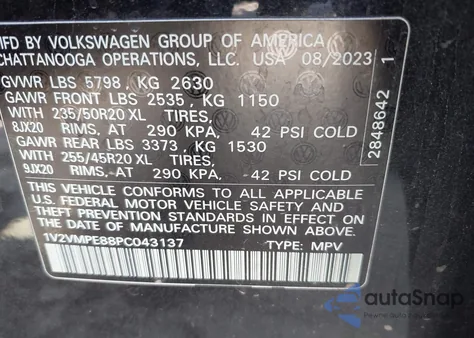 2023 Volkswagen Id.4 Pro/Pro S из США, поврежденный, VIN 1V2VMPE88PC043137